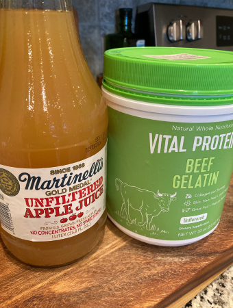 unfiltered apple juice and Vital Proteins grass-fed beef gelatin