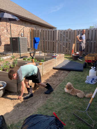 Family working in garden